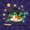 Hamster in modern focus, glowing bright vector illustration. Professional wizard imagination, light vintage miracle with