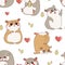 Hamster pattern. Cartoon seamless texture with funny fluffy pet. Home happy animal print for kids wallpaper. Rodent
