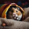 A hamster is peeking out of a blanket. Generative AI image.