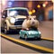 A hamster riding a mini electric car and racing other hamsters on a tiny track5