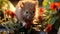 A hamster is standing in a flower pot. Generative AI image.