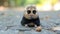 A hamster wearing sunglasses and a black shirt sitting on the ground, AI