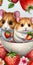 Hamsters sharing strawberries in a bowl. Generative AI