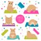 Hamsters yoga poses and exercises. Cute cartoon clipart set