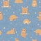 Hamsters yoga poses and exercises. Cute cartoon seamless pattern