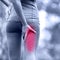 Hamstring sprain or cramps. Running sports injury with female runner.