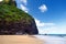 Hanakapiai beach as one of checkpoints of Kalalau trail of Napali coast, Kauai