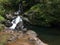 Hanakapiai Stream Close to Hanakapiai Falls on NaPali Coast along Kalalau Trail on Rainy and Misty Day on Kauai Island, Hawaii.