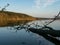 Hancza Lake, the deepest lake of the Poland. Sunny day, late afternoon, sky reflecting in the water.