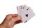 A hand aces poker suite on white background