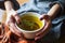 hand adjusting a rustic napkin under a bowl of detox soup