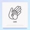 Hand of adult holds child`s hand thin line icon. Modern vector illustration, care sign