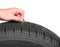 hand with american cent coin check tire condition