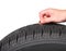 Hand with american cent coin check tire condition isolated