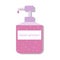 Hand antibacterial gel icon. Bottle of soap for disinfection. Flat image of a pink sanitizer.