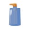 Hand antiseptic dispenser of blue and orange colors.