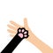 Hand arm holding cat dog paw print leg foot. Close up. Help adopt animal pet donate concept. Friends forever. Veterinarian care. V