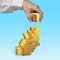 Hand arranging golden coins to stack as step stairs