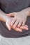 Hand of Asian woman rubbing after applying the hand sanitizer. Safe step after getting the alcohol gel and wait for it to dry