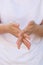 Hand of Asian woman rubbing after applying the hand sanitizer. Safe step after getting the alcohol gel and wait for it to dry