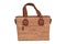 Hand bag isolated. Fashionable brown female luxury women bag  made from oak cork isolated on a white background. Womans