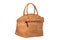 Hand bag isolated. Fashionable brown female luxury women handbag made from oak cork isolated on a white background. Cork fashio