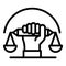 Hand balance justice icon, outline style