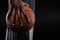 Hand of basketball player holding a ball