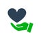 Hand with big heart, giving a love colored icon. Charity, donation, like symbol