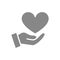 Hand with big heart, giving a love gray icon. Charity, donation, like symbol