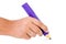 Hand with big violet wooden pencil