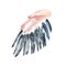 Hand with black feathers. Black wings. Watercolor illustration