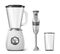 Hand blender, food processor and clear glass