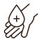 Hand with blood drop medical charity donation and love line icon