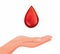 Hand with blood droplet symbol for donation blood for charity concept in cartoon illustration vector