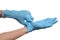 Hand with blue protective glove