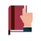 Hand with book literature online education isolated icon shadow