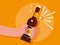 Hand with bottle of beer toast isolated icon