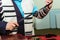 Hand of boy reading the Jewish Torah Bar Mitzvah