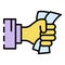 Hand bribery banknote icon color outline vector