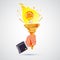 Hand of businessman holding torch of lightbulb idea. power of idea. startup concept