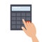 Hand on calculator. Calculation and counting concept. Flat design, vector