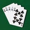 Hand of cards clubs royal flush on green card table cloth winning hand business concept