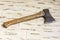 Hand carpentry tools. Ax on a wooden background