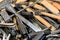 Hand carpentry tools - hammers, screwdrivers, chisels are in bulk