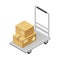 Hand Cart with Cardboard Boxes as Warehouse Area for Goods Storage and Logistics Isometric Vector Illustration