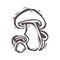 Hand carved bold block print mushroom icon clip art. Folk illustration design element. Modern boho decorative linocut