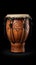 Hand-Carved Bongo Drum on Black Background. Traditional percussion musical instrument of Afro-Cuban and Latin American