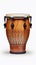 Hand-Carved Bongo Drum on a White Background. Traditional percussion musical instrument of Afro-Cuban and Latin American