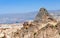 Hand carved caves in conical rock in Cappadocia